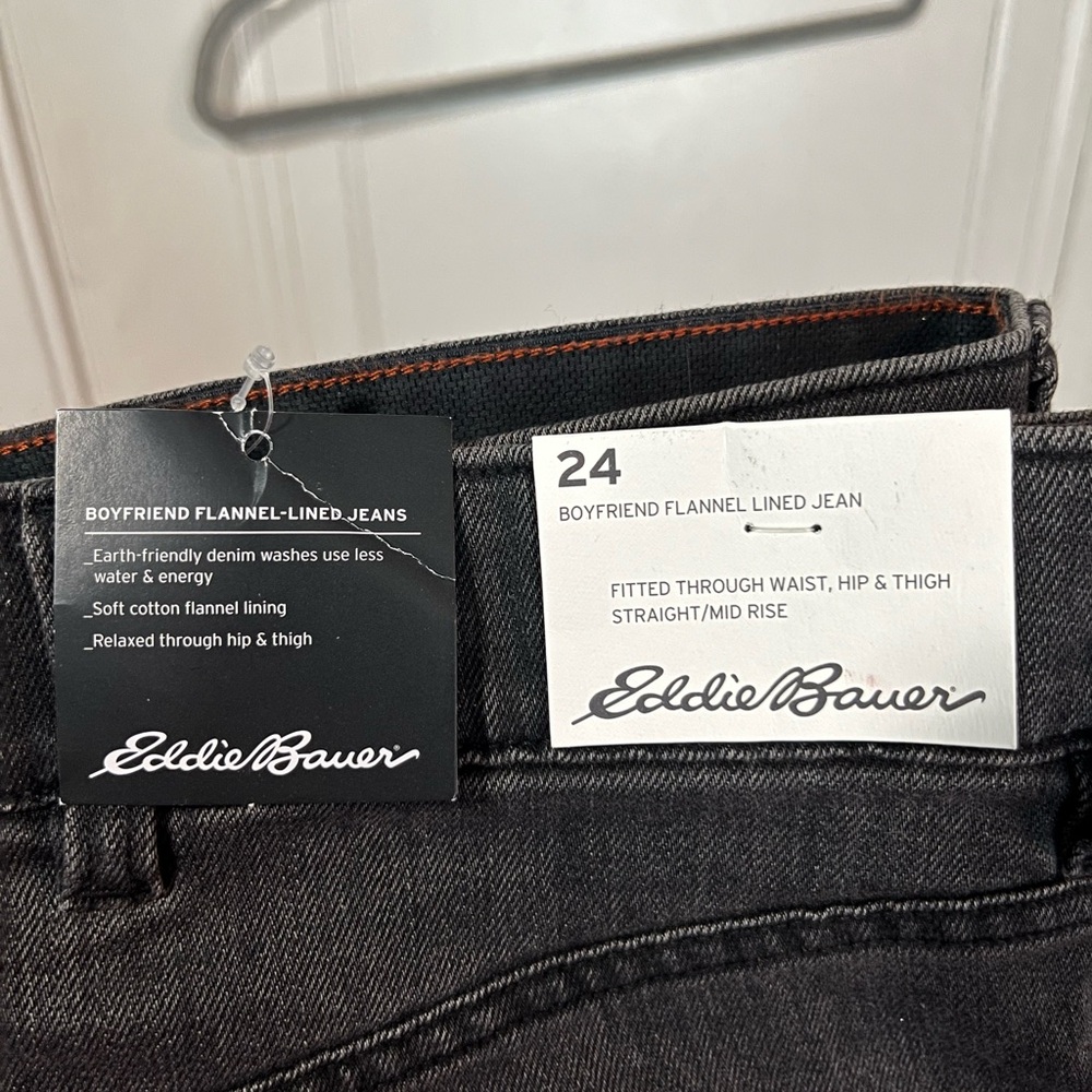 Eddie Bauer Black Boyfriend Flannel Lined Jeans